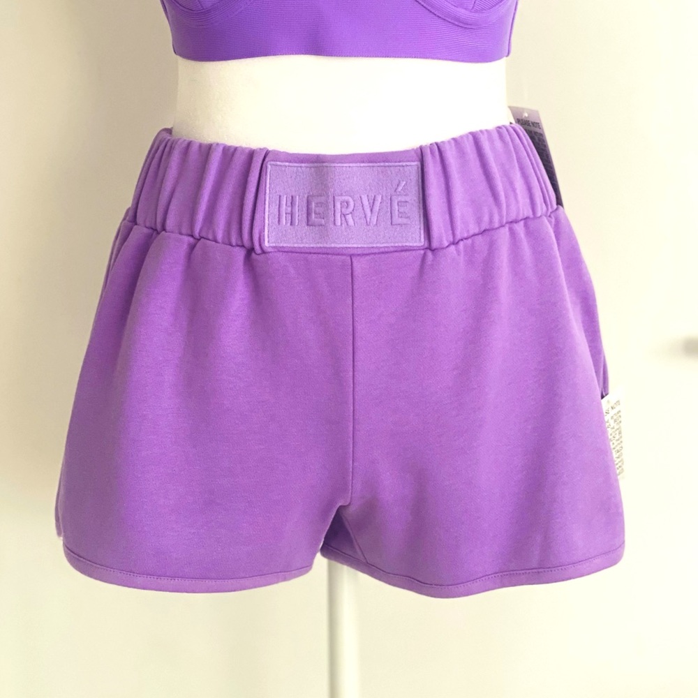 Herve by Herve Leger Purple Cozy Purple Elastic Waistband Mini Shorts XS